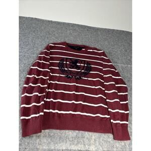 Tommy Hilfiger Mens Size Medium Burgundy Striped Long Sleeve Crew Neck Sweater‎